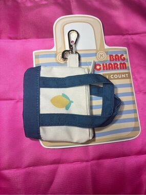 New Bag Charm Lemon Mini Tote Bag Charm with Navy Trim